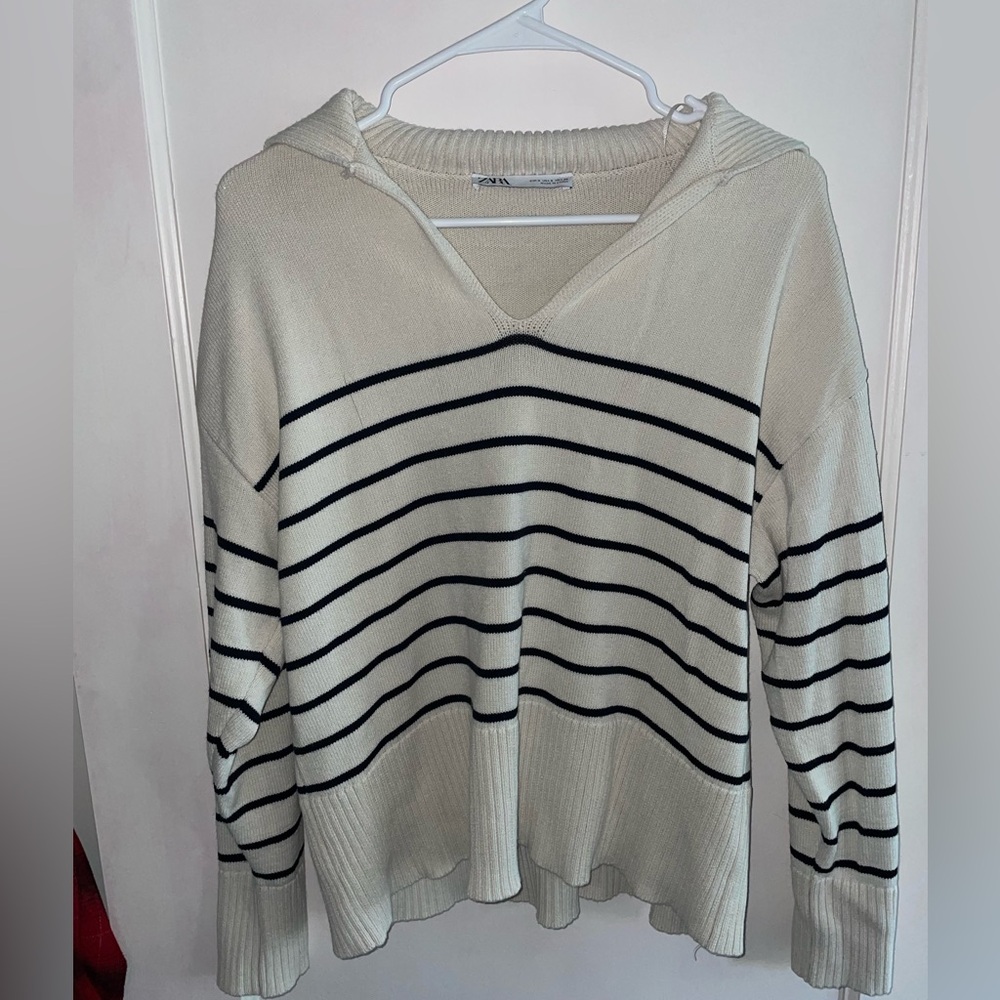 Zara black and white striped pullover sweater